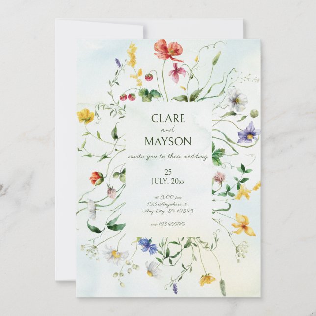 Grönt och Vita Romantik Rustic Summer Bröllop Inbjudningar (Framsida)