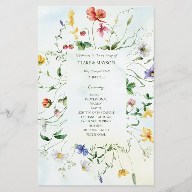 Grönt och Vita Romantik Rustiska Bröllopsprogram (Framsida)