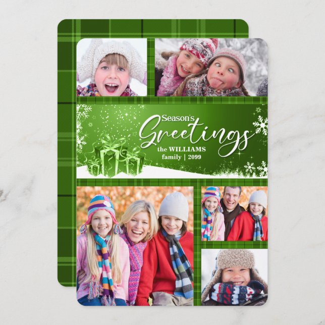 Grönt och vita säsongens hälsningar 5-foto julkort (Fram/baksida)