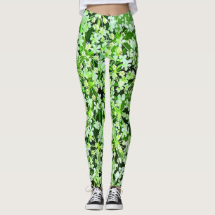 Grönt och vita trädgårdsblommor Blommigt Leggin Leggings