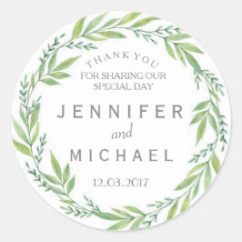 Grönt och vitandetack bröllop Sticker Runt Klistermärke