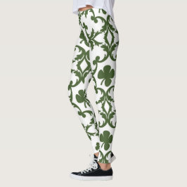 Grönt- och vitdamast med Shamrocks Leggings