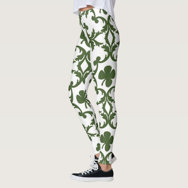 Grönt- och vitdamast med Shamrocks Leggings (Vänster)