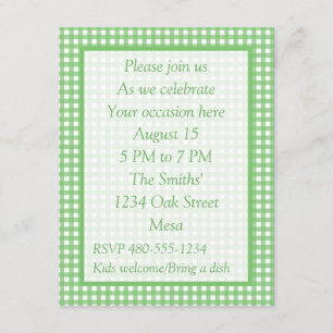Grönt- och vitGingham - all - ämna partyinbjudan Inbjudningar