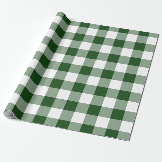 Grönt- och vitGinghammönster Presentpapper (Utrullad)