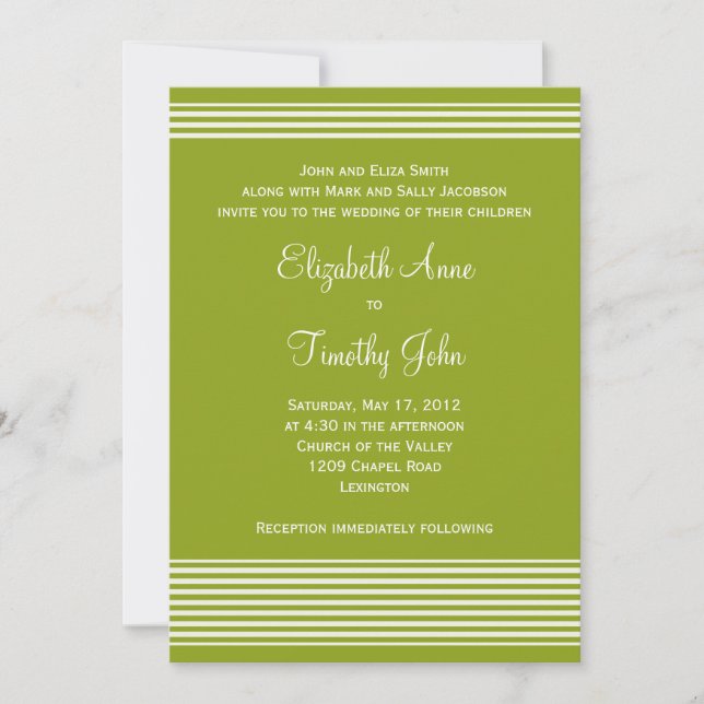 Grönt- och vitmodig inbjudan till bröllop (Framsida)