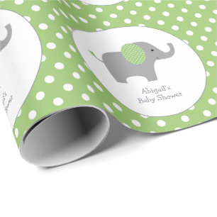 Grönt och vitpolka Dot Elephant Baby Shower Presentpapper