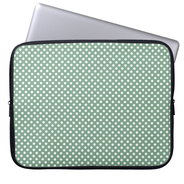 Grönt- och vitpolka dotsfodral laptop sleeve (Framsidan)