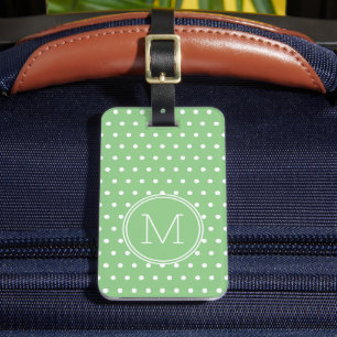 Grönt och vitpolka - punktmonogram bagagebricka