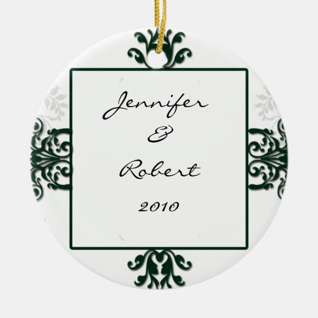 Grönt- och vitsilverdamast julgransprydnad keramik (Framsidan)