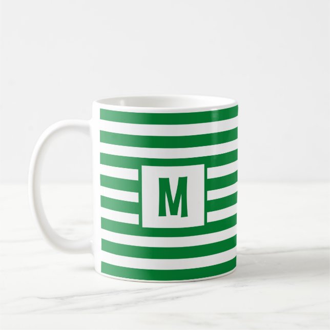 Grönt och vitstrimlad design - en första början kaffemugg (Vänster)