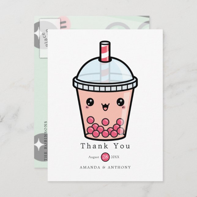  Grönt och vitt akvafärg blomstermönster tack för  Vykort (Fram/baksida)