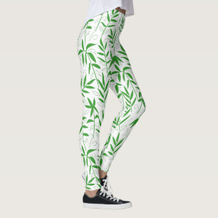 Grönt och vitt bamboo löv Japanska mönster Leggings