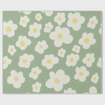 Grönt och vitt blommigt presentpapper