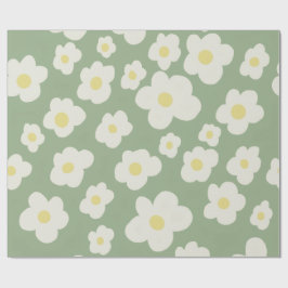 Grönt och vitt blommigt presentpapper