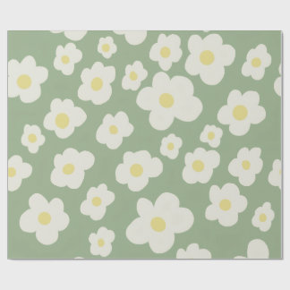 Grönt och vitt blommigt presentpapper