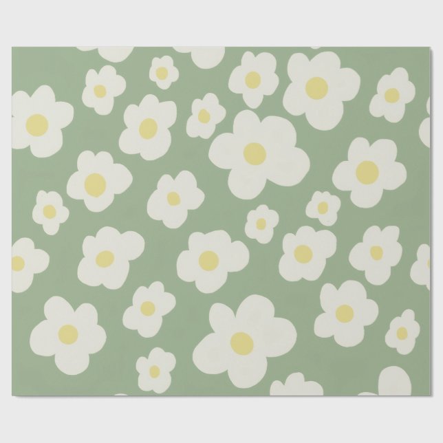 Grönt och vitt blommigt presentpapper (Platt)