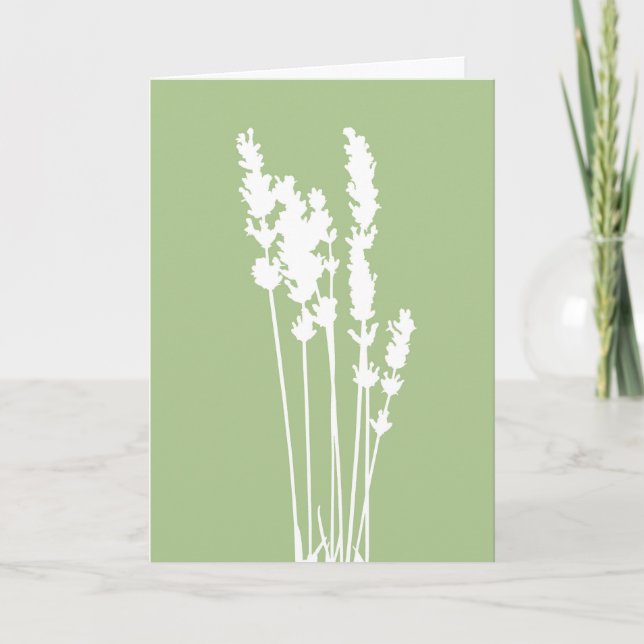 Grönt och Vitt Blommigt Siluett Grattiskkort Kort (Framsida)