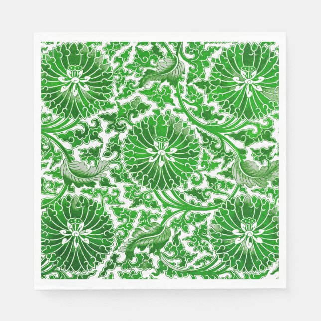 Grönt och vitt blommönster pappersservett (Framsidan)