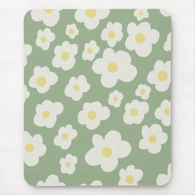 Grönt och vitt blomster  musmatta (Framsidan)
