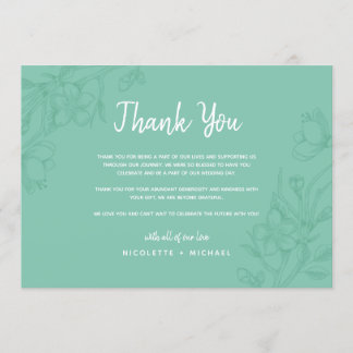 Grönt och vitt blomsterbröllop tackkort inbjudningar