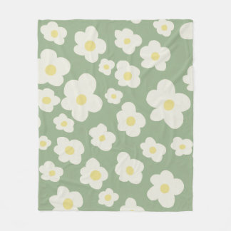 Grönt och vitt blomstermönster fleecefilt