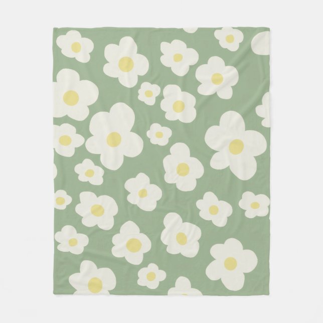 Grönt och vitt blomstermönster  fleecefilt (Framsidan)