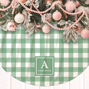 Grönt Och Vitt Gingham Rutig Monogram Julgransmatta Borstad Polyester
