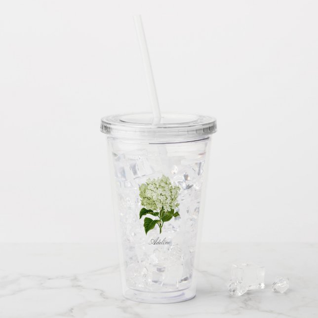 Grönt och vitt Hydrangea Flower med Namn Take Away Mugg (Framsida Ice)
