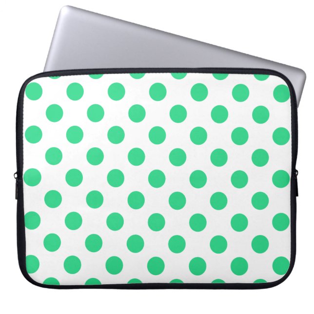 Grönt och vitt polka dots laptop sleeve (Framsidan)