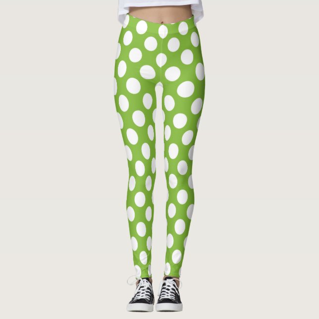 Grönt och vitt polka dots leggings (Framsida)