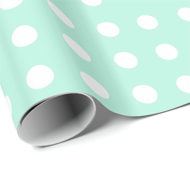 grönt och vitt polka dots presentpapper (Rullad Hörn)