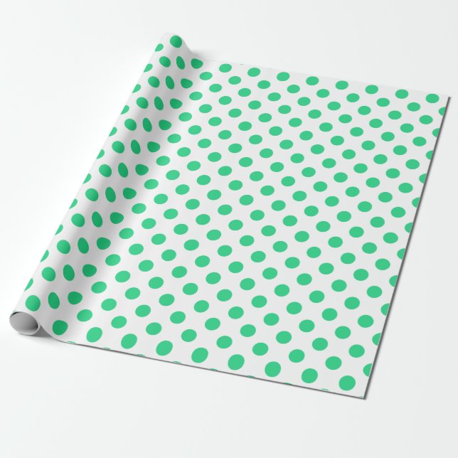 Grönt och vitt polka dots presentpapper (Utrullad)