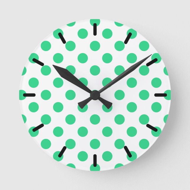 Grönt och vitt polka dots rund klocka (Framsida)