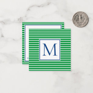 Grönt och vitt Rand med marint blått monogram Anteckningskort