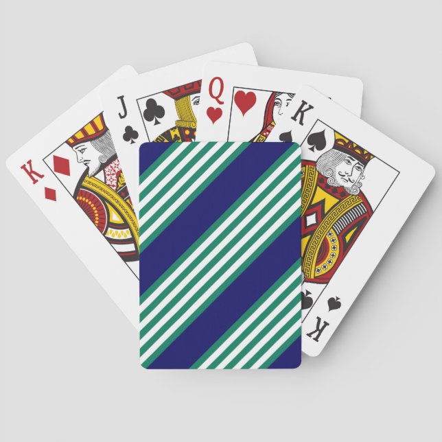 Grönt och vitt rand mönster med marint blått casinokort (Baksidan)