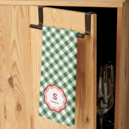 Grönt och Vitt Rutigt Gingham Jul Jul Kökshandduk