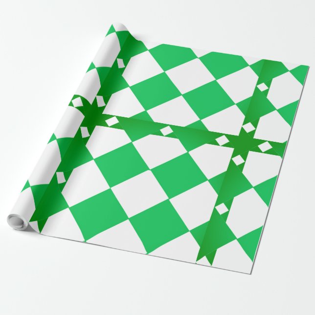 Grönt och Vitt Stort Rutigt Diamantmönster Presentpapper (Utrullad)