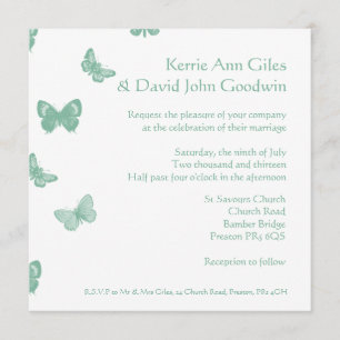 Grönt- och White Butterfly Wedding bjudande Inbjudningar