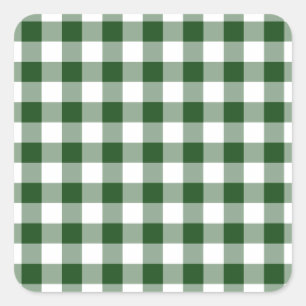Grönt och White Gingham Mönster Fyrkantigt Klistermärke