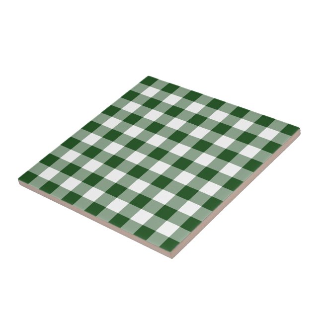 Grönt och White Gingham Mönster Kakelplatta (Sidan)