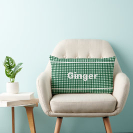 Grönt och White Gingham Mönster Modern Monogram Lumbarkudde