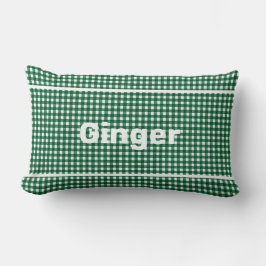 Grönt och White Gingham Mönster Modern Monogram Lumbarkudde