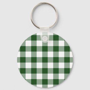 Grönt och White Gingham Mönster Nyckelring