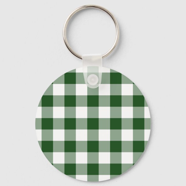 Grönt och White Gingham Mönster Nyckelring (Framsida)