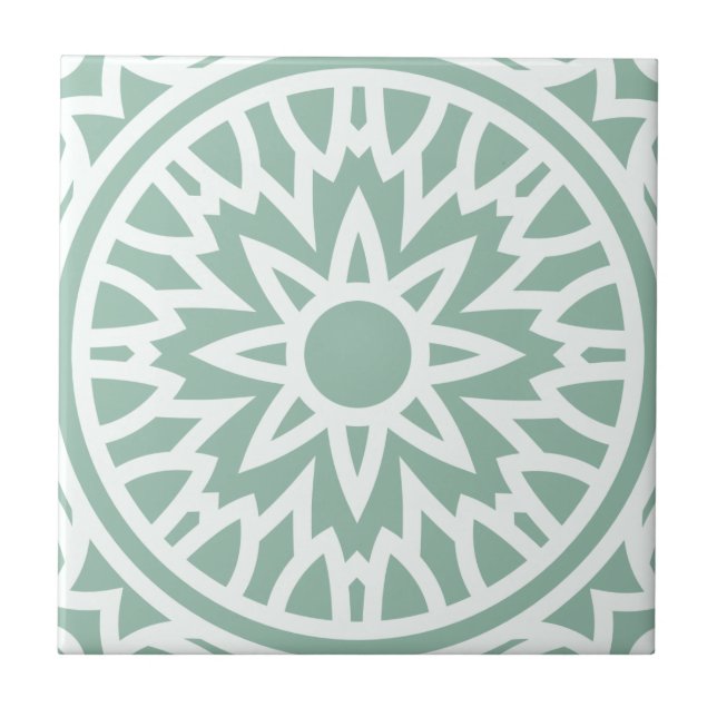Grönt och White Mandala Kakelplatta (Framsidan)
