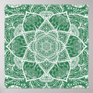 Grönt och White Mandala - Loergann i Rosemary Poster