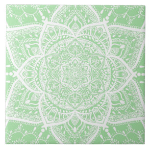 Grönt och White Mandala - Loergann i Seafoam Kakelplatta