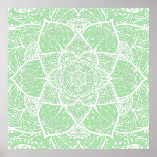 Grönt och White Mandala - Loergann i Seafoam Poster