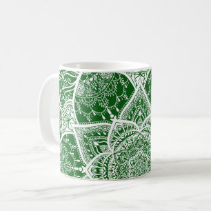 Grönt och White Mandala - Loergann in Moringa Kaffemugg